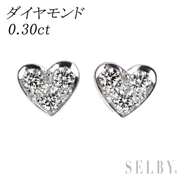 K18WG ダイヤモンド ピアス 0.30ct ハート