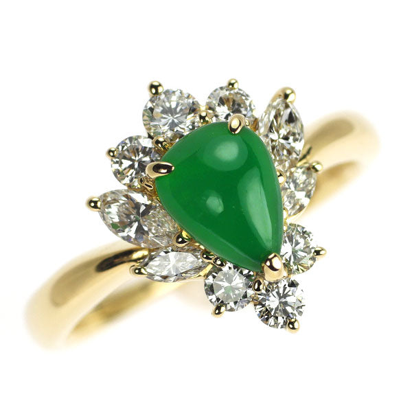 三越 K18YG 翡翠 ダイヤモンド リング 1.13ct D0.83ct