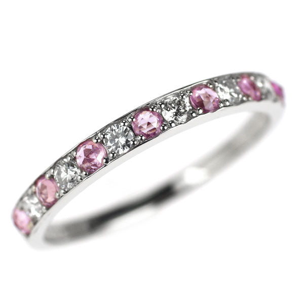 Pt950 ローズカット ピンク サファイア ダイヤモンド リング 0.31ct D0.26ct ハーフエタニティ