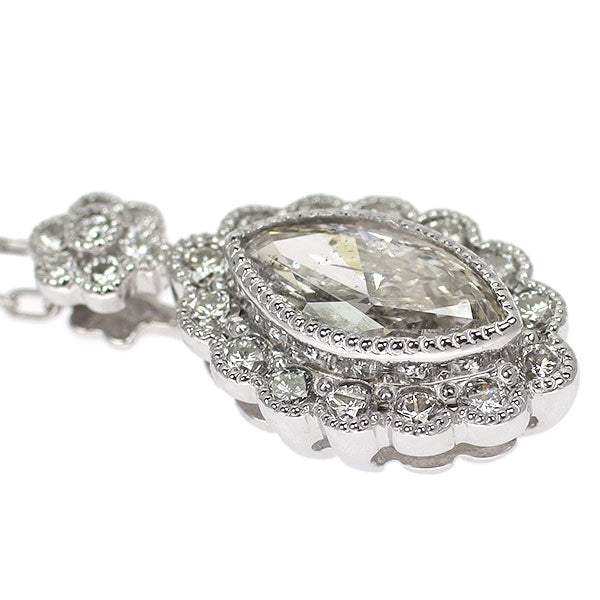 K18WG マーキス ダイヤモンド ペンダントネックレス 0.66ct D0.28ct