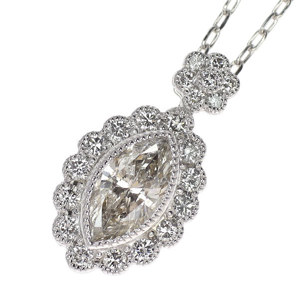 K18WG マーキス ダイヤモンド ペンダントネックレス 0.66ct D0.28ct