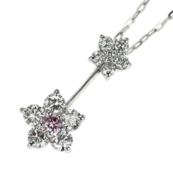 希少 Pt900/ K18WG 天然ピンクダイヤモンド ペンダントネックレス 0.05ct D0.45ct フラワー