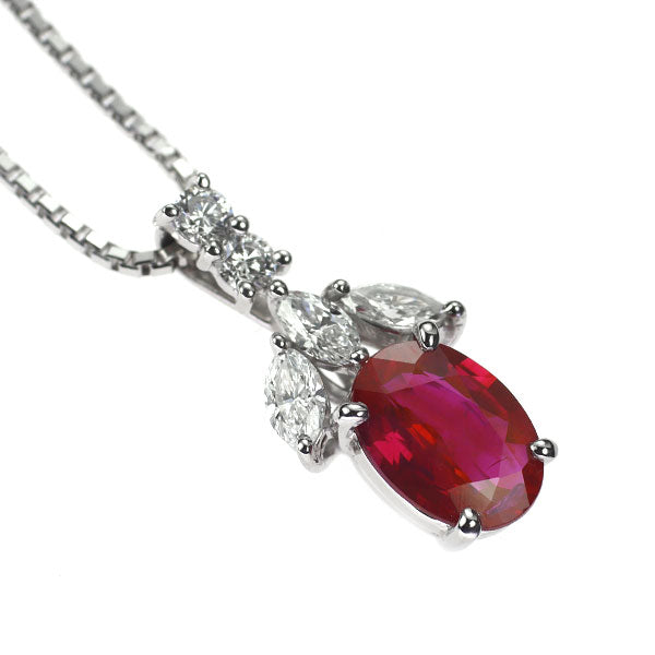 Pt900/ Pt850 ビルマ/ミャンマー産 ルビー ダイヤモンド ペンダントネックレス 1.30ct D0.34ct