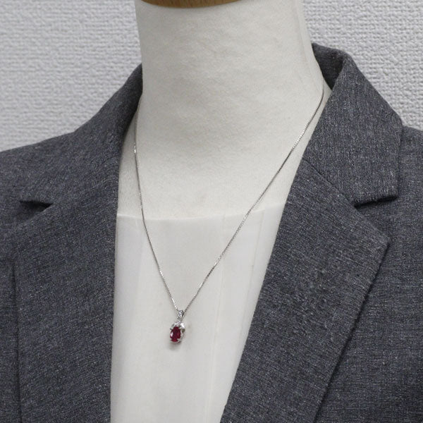 Pt900/ Pt850 ビルマ/ミャンマー産 ルビー ダイヤモンド ペンダントネックレス 1.30ct D0.34ct