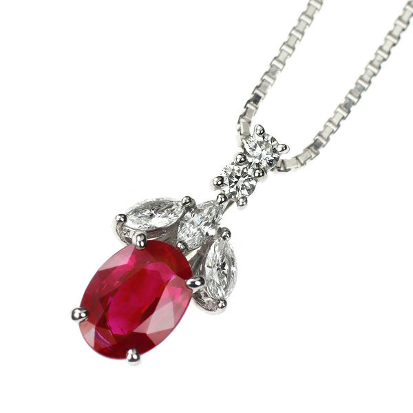 Pt900/ Pt850 ビルマ/ミャンマー産 ルビー ダイヤモンド ペンダントネックレス 1.30ct D0.34ct