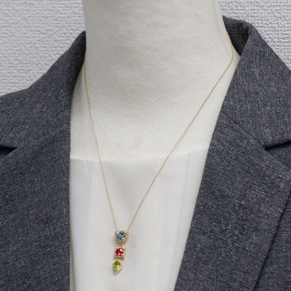 K18YG  ファンシーカット カラーストーン ダイヤモンド ペンダントネックレス D0.27ct