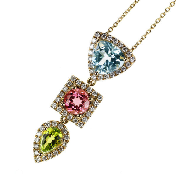 K18YG  ファンシーカット カラーストーン ダイヤモンド ペンダントネックレス D0.27ct