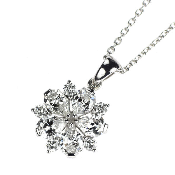 Pt900/ K18WG ペアシェイプ ダイヤモンド ペンダントネックレス 1.21ct D0.16ct フラワー