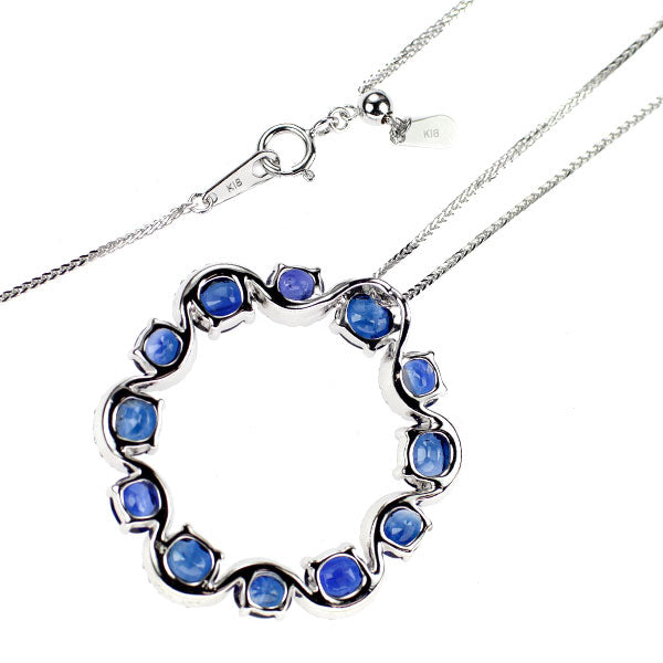K18WG サファイア ダイヤモンド ペンダントネックレス 5.61ct D0.50ct