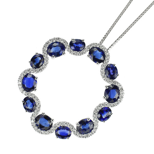 K18WG サファイア ダイヤモンド ペンダントネックレス 5.61ct D0.50ct