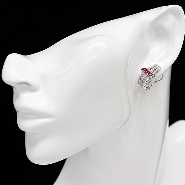 K18WG ルビー ダイヤモンド ピアス兼イヤリング 0.48ct D0.52ct
