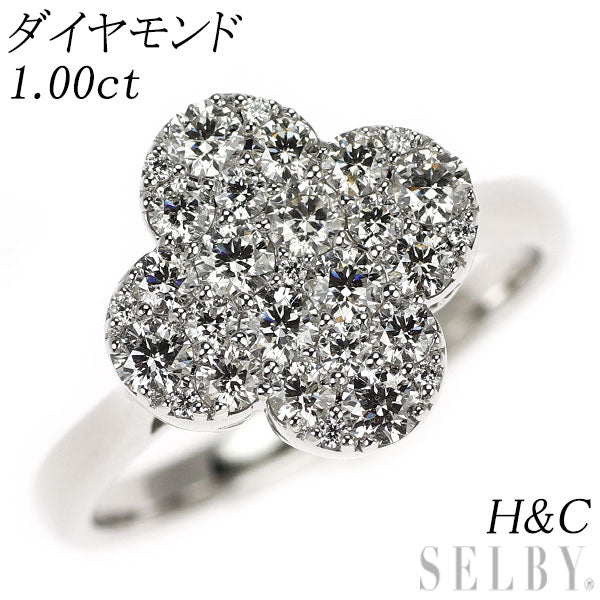 K18WG H&C ダイヤモンド リング 1.00ct フラワー パヴェ