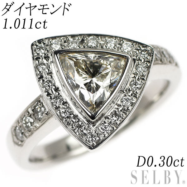 Pt900 トリリアントカット ダイヤモンド リング 1.011ct D0.30ct