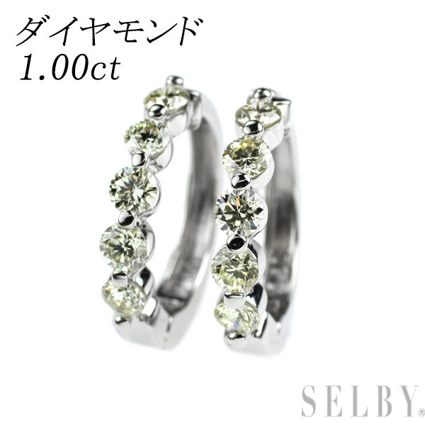 Pt900 ダイヤモンド イヤリング 1.00ct フープ ピアリング