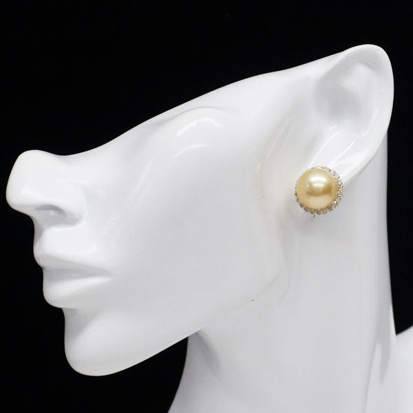 K18YG オーロラ茶金 ゴールデンパール ダイヤモンド ピアス 径約 13.1mm D1.10ct