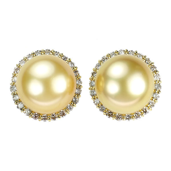 K18YG オーロラ茶金 ゴールデンパール ダイヤモンド ピアス 径約 13.1mm D1.10ct