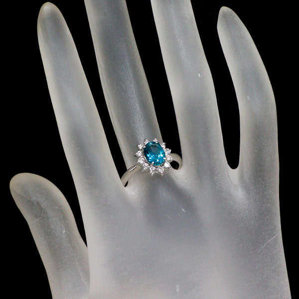 Pt900 ブルージルコン ダイヤモンド リング 1.50ct D0.48ct