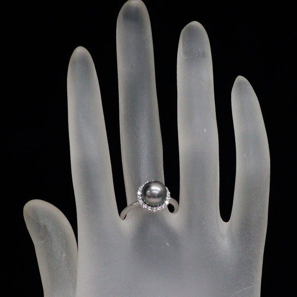 Pt900 黒蝶 真珠 ダイヤモンド リング 径約8.4mm D0.29ct