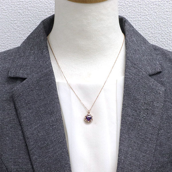 K18PG アメジスト ダイヤモンド ペンダントネックレス 1.20ct D0.10ct