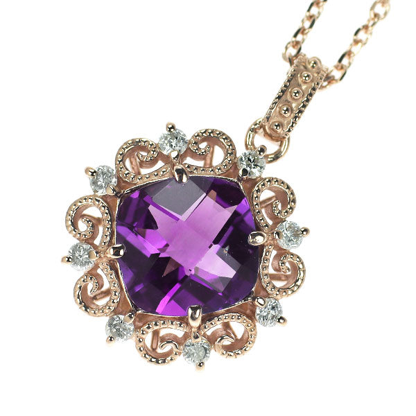 K18PG アメジスト ダイヤモンド ペンダントネックレス 1.20ct D0.10ct