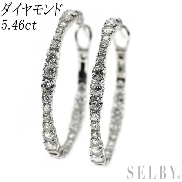 K18WG ダイヤモンド ピアス 5.46ct フープ