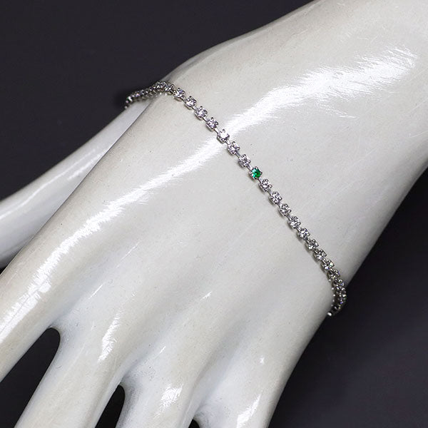 K18WG ダイヤモンド エメラルド テニス ブレスレット 1.71ct