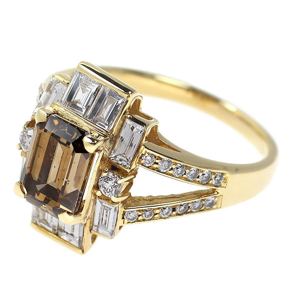 K18YG エメラルドカット ダイヤモンド リング 2.134ct D1.13ct