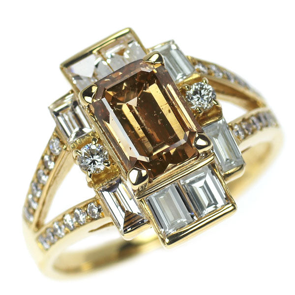 K18YG エメラルドカット ダイヤモンド リング 2.134ct D1.13ct