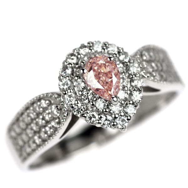 新品 希少 Pt950 ペアシェイプカット 天然ピンク ダイヤモンド リング 0.257ct FOP VS2 D0.48ct