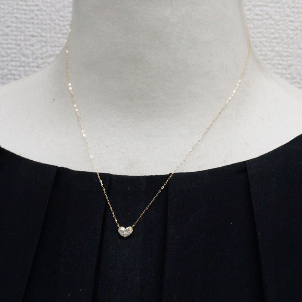 新品 K18YG ダイヤモンド ペンダントネックレス 0.18ct ハート パヴェ