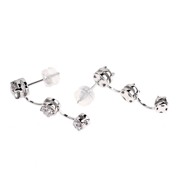 K18WG ダイヤモンド ピアス 1.00ct スリーストーン
