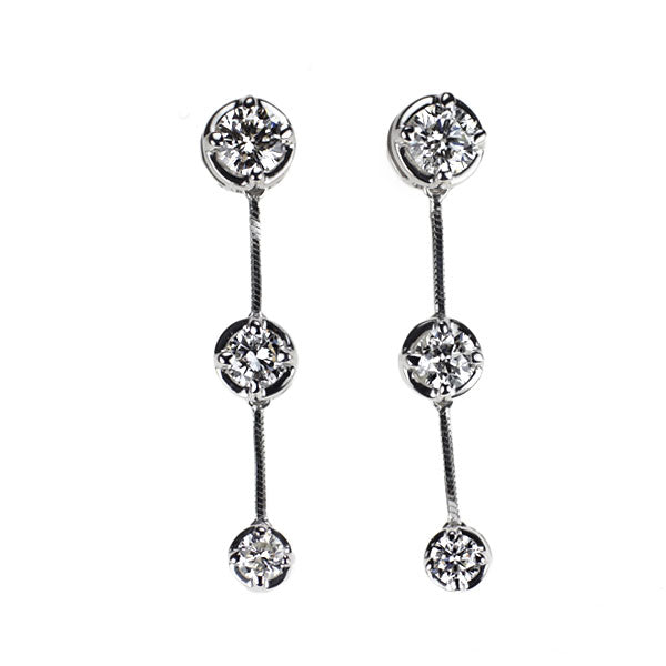 K18WG ダイヤモンド ピアス 1.00ct スリーストーン