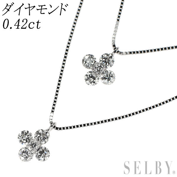 K18WG ダイヤモンド ペンダントネックレス 0.42ct フラワー