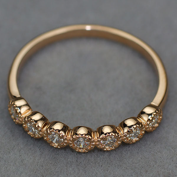 新品 K18PG H&C ダイヤモンド リング 0.15ct ミルグレイン【エスコレ】 ハーフエタニティ
