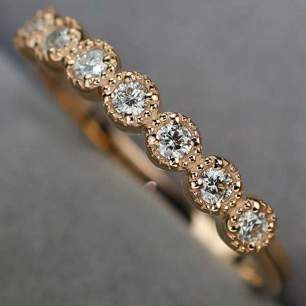 新品 K18PG H&C ダイヤモンド リング D0.15ct ミルグレイン【エスコレ】 ハーフエタニティ