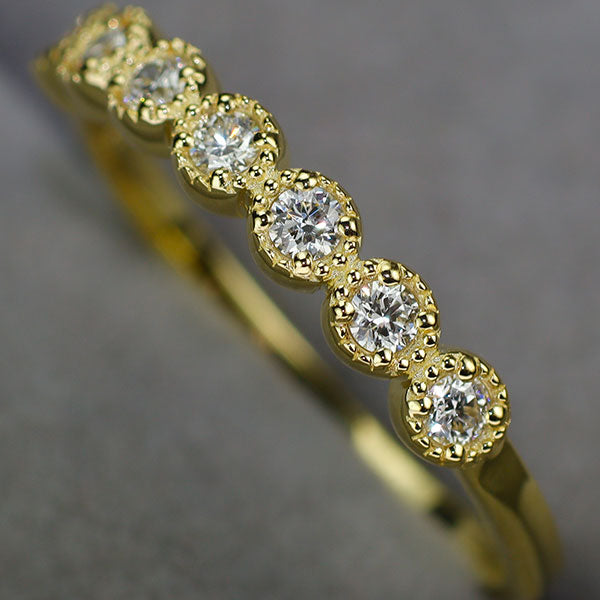 新品 K18YG H&C ダイヤモンド リング 0.15ct ミルグレイン【エスコレ】 ハーフエタニティ