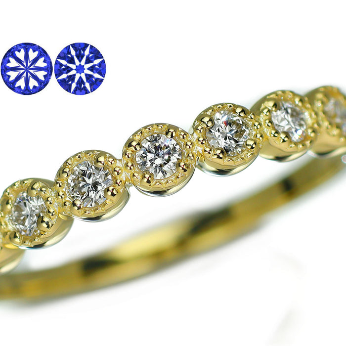 新品 K18YG H&C ダイヤモンド リング 0.15ct ミルグレイン【エスコレ】 ハーフエタニティ
