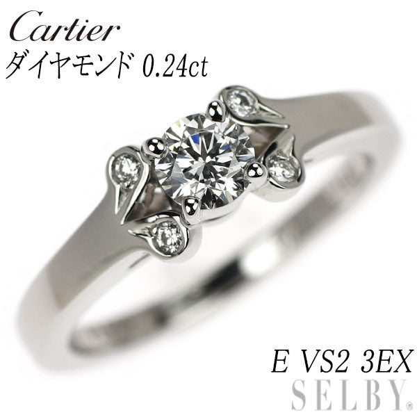 カルティエ Pt950 ダイヤモンド リング 0.24ct E VS2 3EX バレリーナ 46号