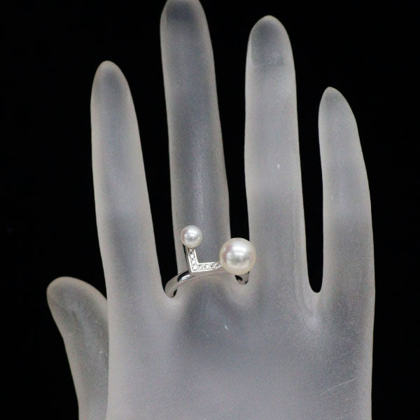 田崎真珠 K18WG アコヤ 真珠 ダイヤモンド リング 0.04ct バランスノート パヴェ 径約 5.2mm/8.6mm