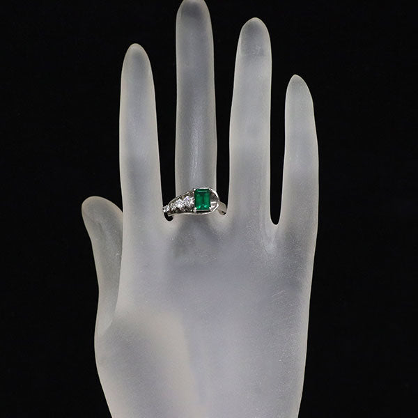 クレサンベール Pt900 再結晶エメラルド ダイヤモンド リング 0.88ct D0.285ct