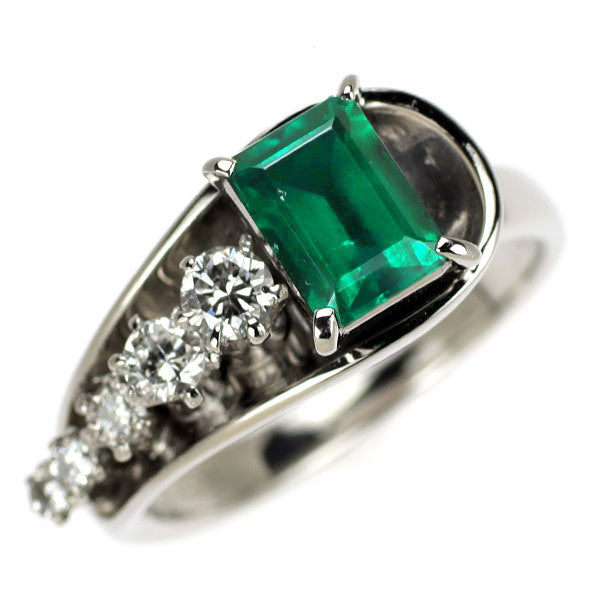 クレサンベール Pt900 再結晶エメラルド ダイヤモンド リング 0.88ct D0.285ct