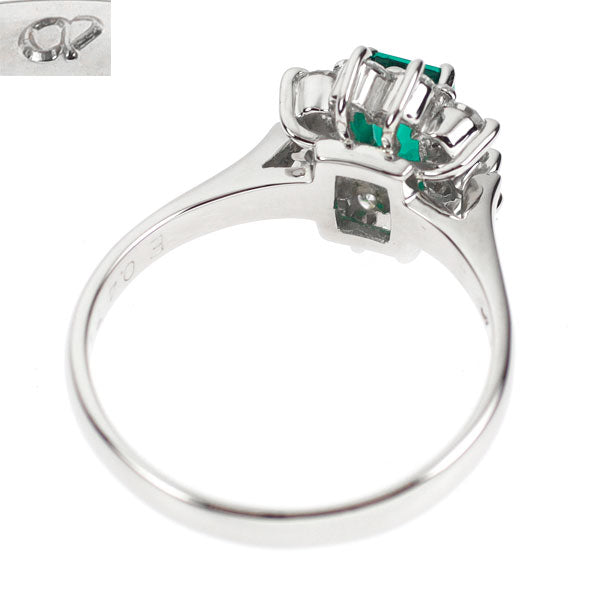 クレサンベール Pt900 再結晶 エメラルド ダイヤモンド リング 0.47ct D0.39ct