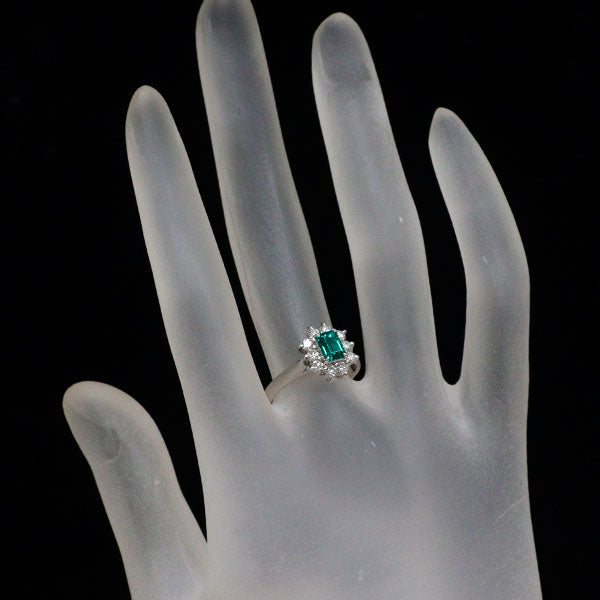 クレサンベール Pt900 再結晶 エメラルド ダイヤモンド リング 0.47ct D0.39ct