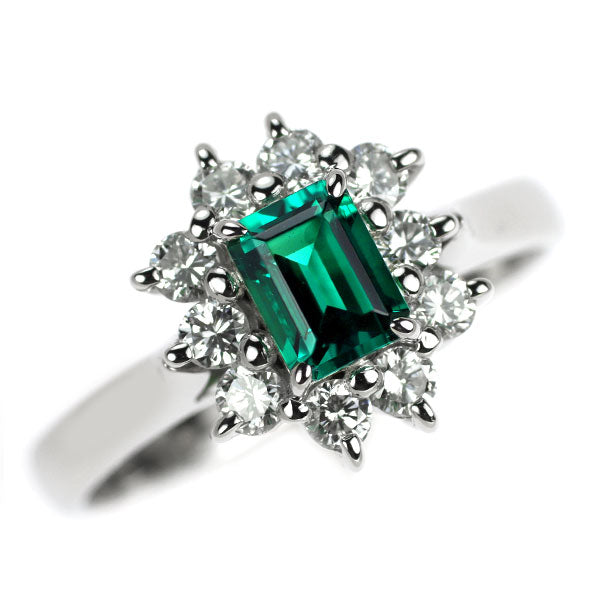 クレサンベール Pt900 再結晶 エメラルド ダイヤモンド リング 0.47ct D0.39ct