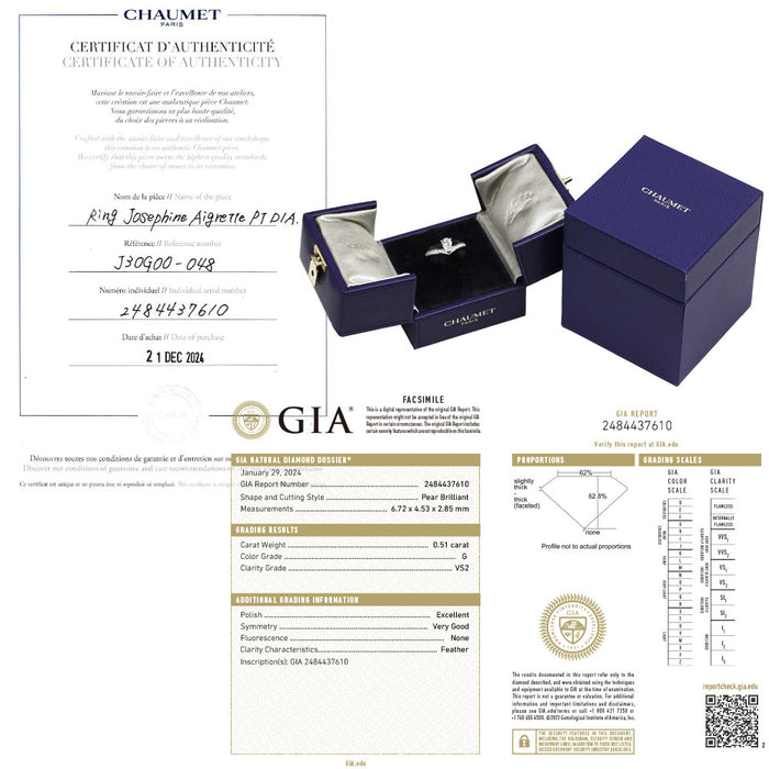 ショーメ Pt950 ペアシェイプ ダイヤモンド  リング 0.51ct G VS2 EX/VG ジョゼフィーヌ エグレット 《セルビー銀座店》【中古】