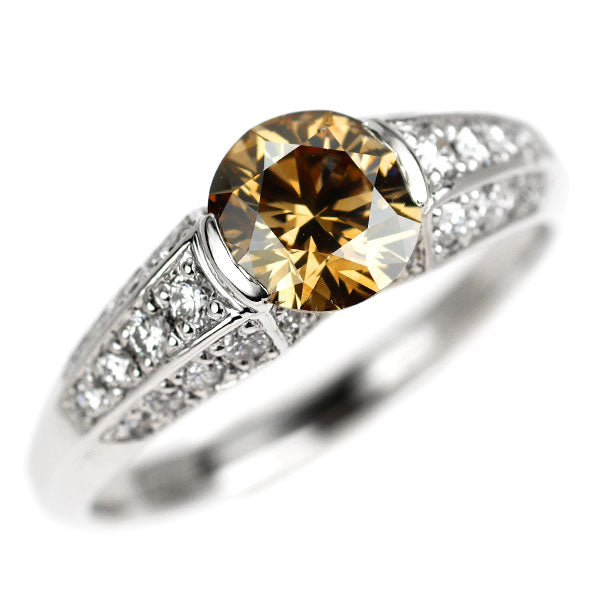 Pt900 ブラウン ダイヤモンド リング 1.196ct D0.40ct
