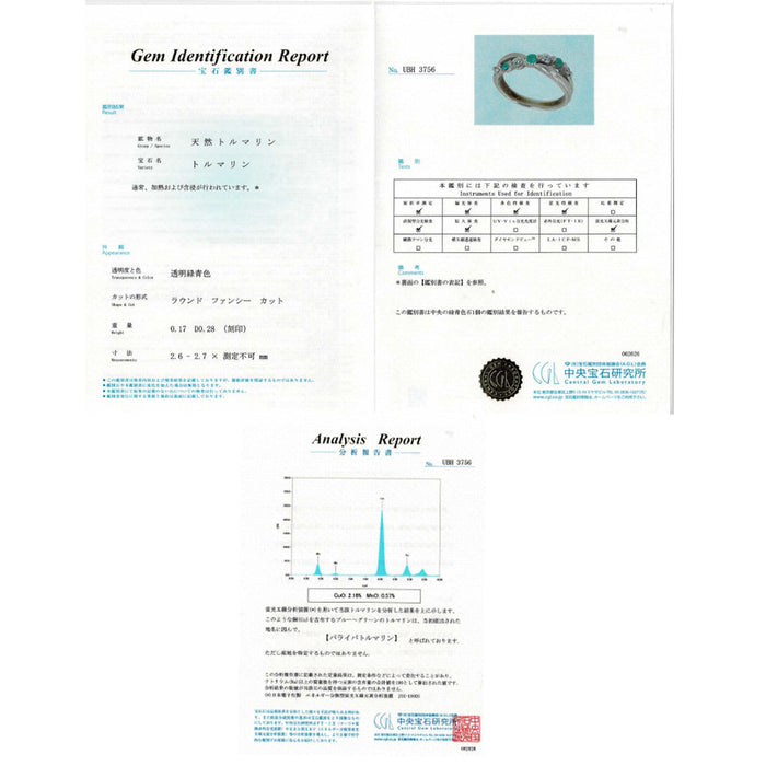 Pt900 パライバトルマリン ダイヤモンド リング 0.17ct D0.28ct