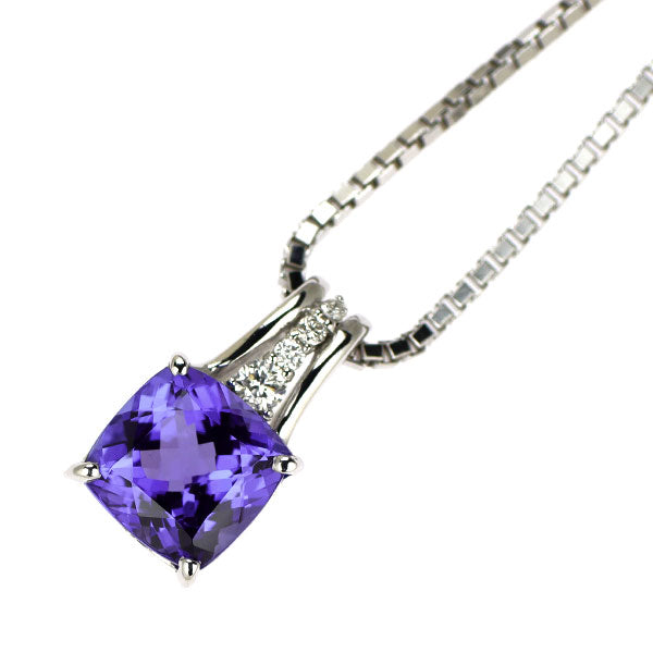 K18WG タンザナイト ダイヤモンド ペンダントネックレス 1.60ct D0.05ct