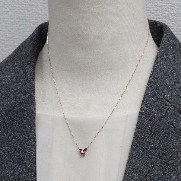セイレーンアズーロ K18PG アメジスト ダイヤモンド ペンダントネックレス 0.12ct D0.02ct 蝶