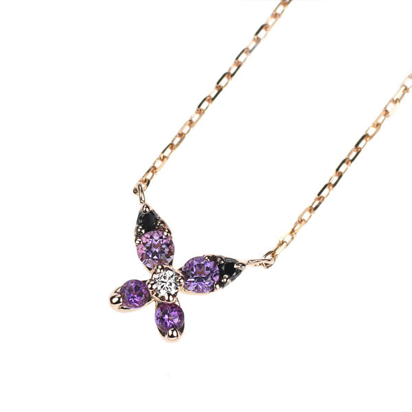 セイレーンアズーロ K18PG アメジスト ダイヤモンド ペンダントネックレス 0.12ct D0.02ct 蝶